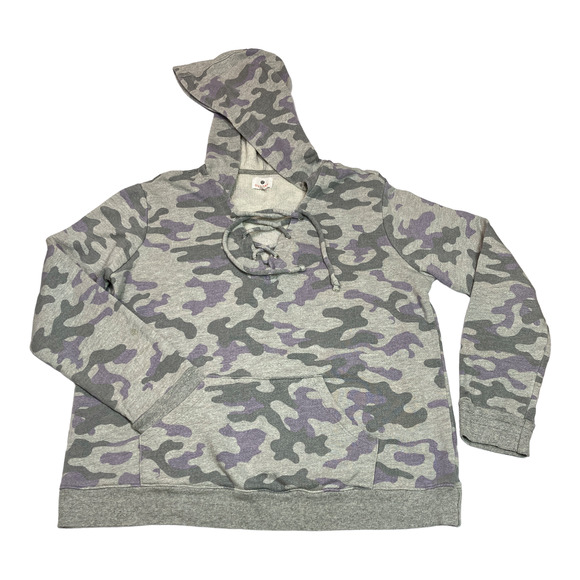 Sundry Camo Hoodie Size L (3 Sundry) Gray with Lace Up Neckline - Picture 9 of 9